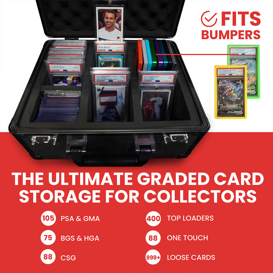 EVORETRO X Gray Aluminum Graded Card Storage Box – 3 Rows, TSA Lock, Holds Up to 90 Cards