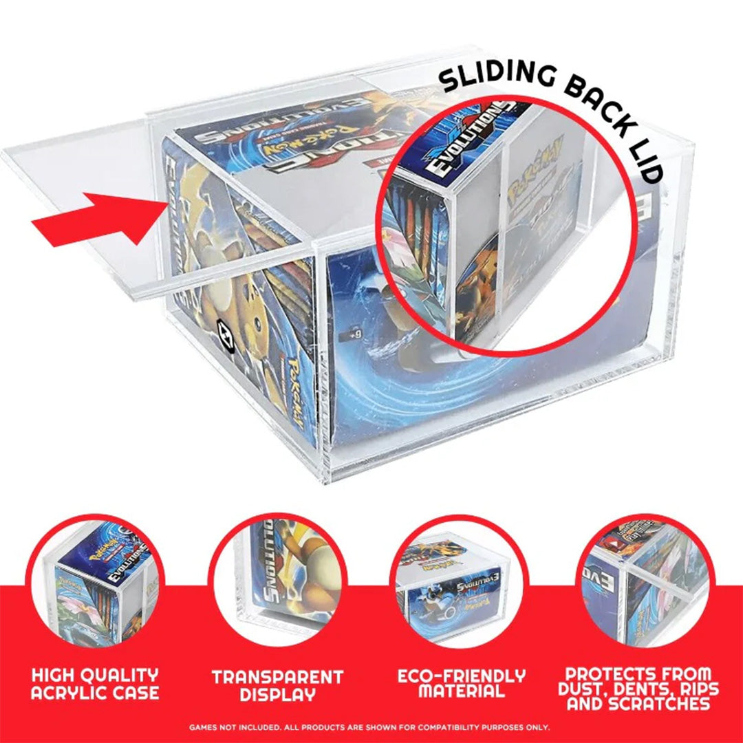 EVORETRO Pokemon Booster Box 4mm Acrylic Protector w/ Sliding Lid Anti-UV