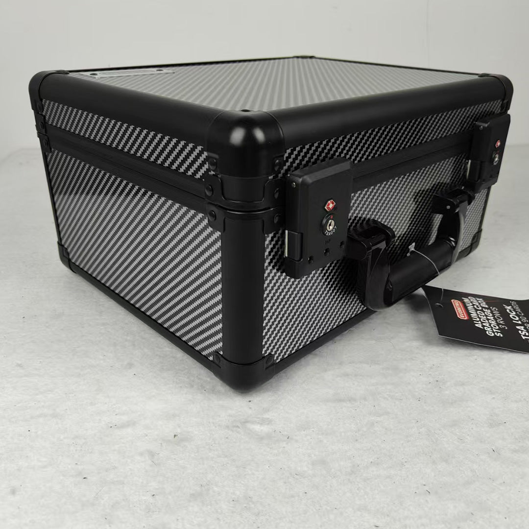 EVORETRO X Gray Aluminum Graded Card Storage Box – 3 Rows, TSA Lock, Holds Up to 90 Cards
