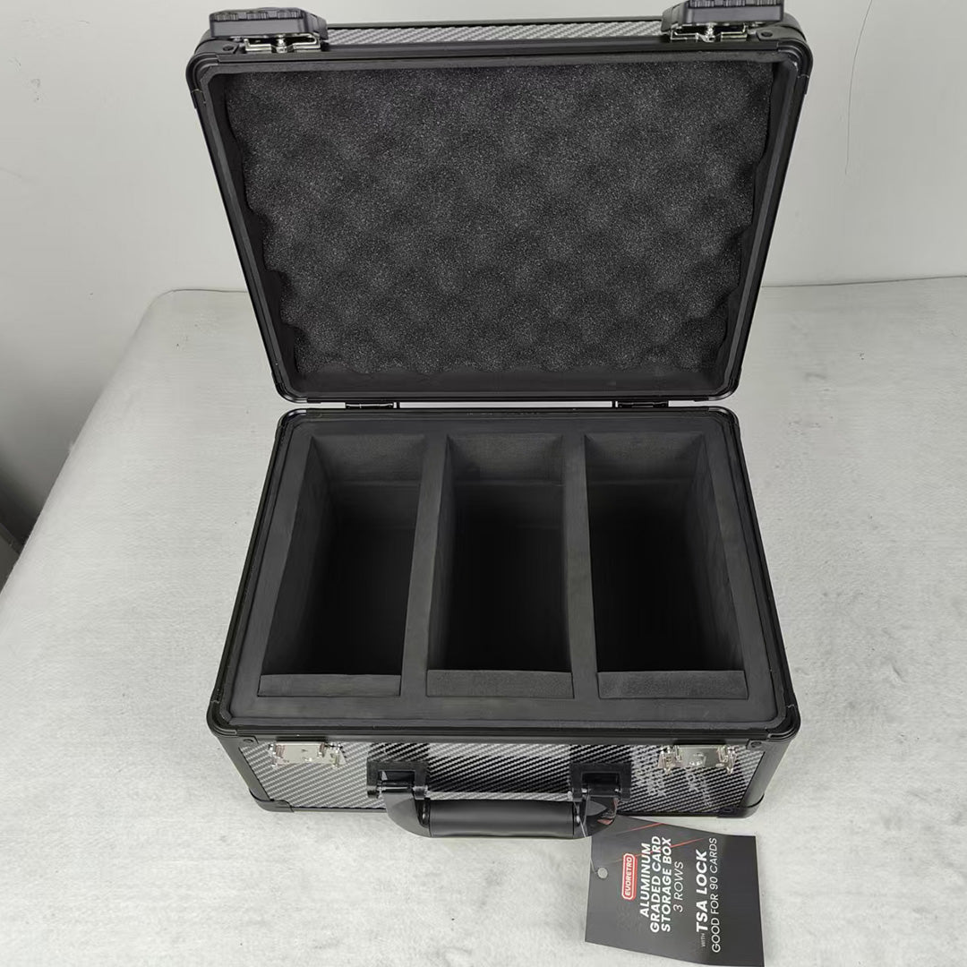 EVORETRO X Gray Aluminum Graded Card Storage Box – 3 Rows, TSA Lock, Holds Up to 90 Cards