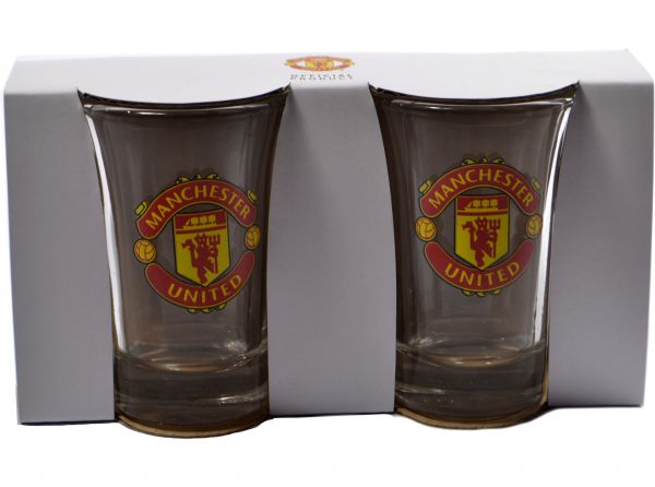 Manchester United Two Pack Word Mark Shot Glasses