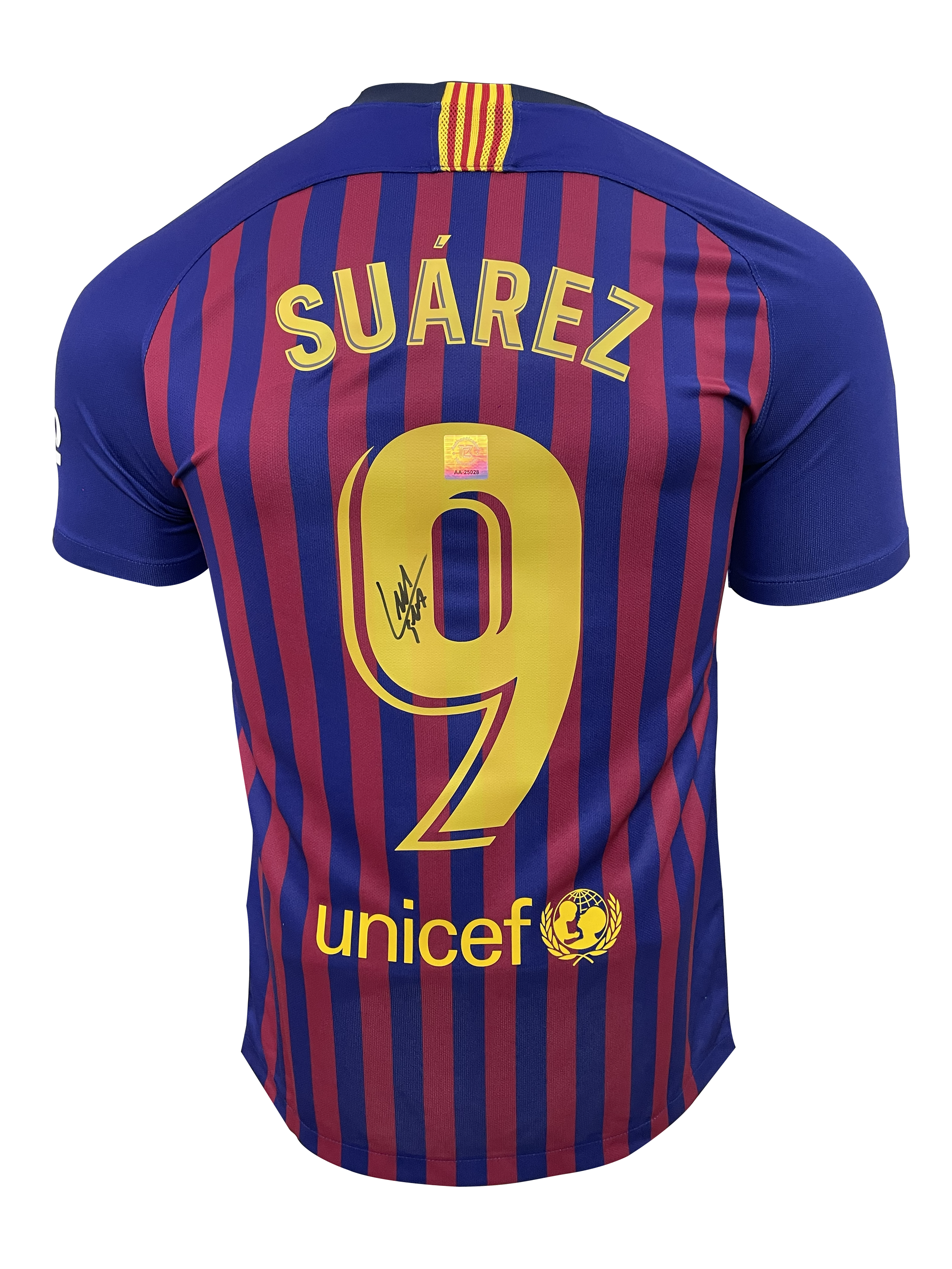 Luis Suarez back signed FC Barcelona 2018-19 Home shirt with Fan style number