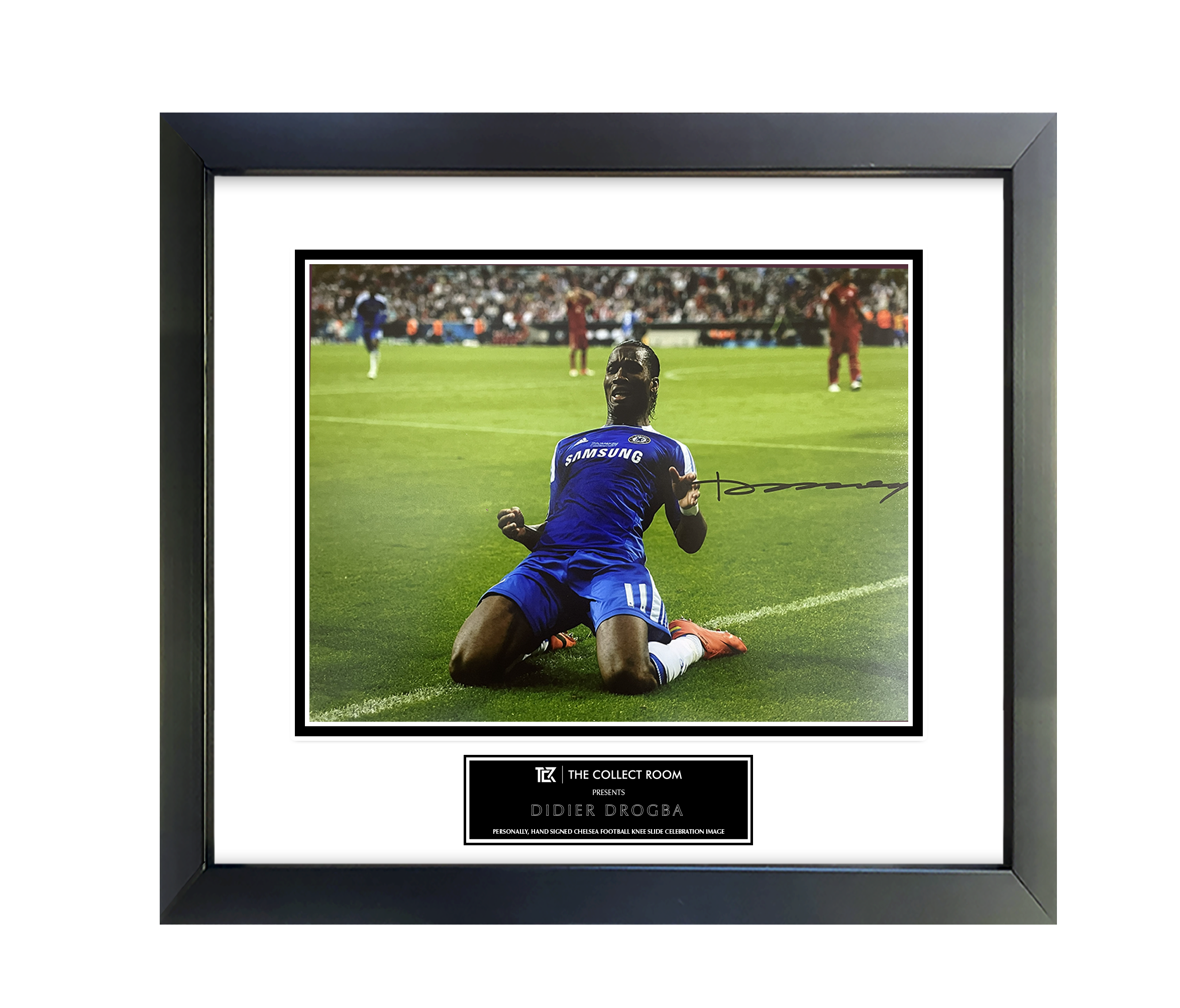 Didier Drogba Signed Chelsea Photo : Knee Slide Celebration
