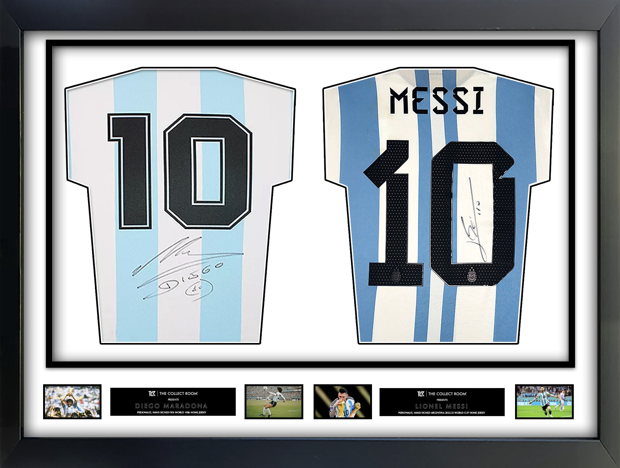 Lionel Messi & Diego Maradona Signed Argentina WC Shirts In Dual Frame