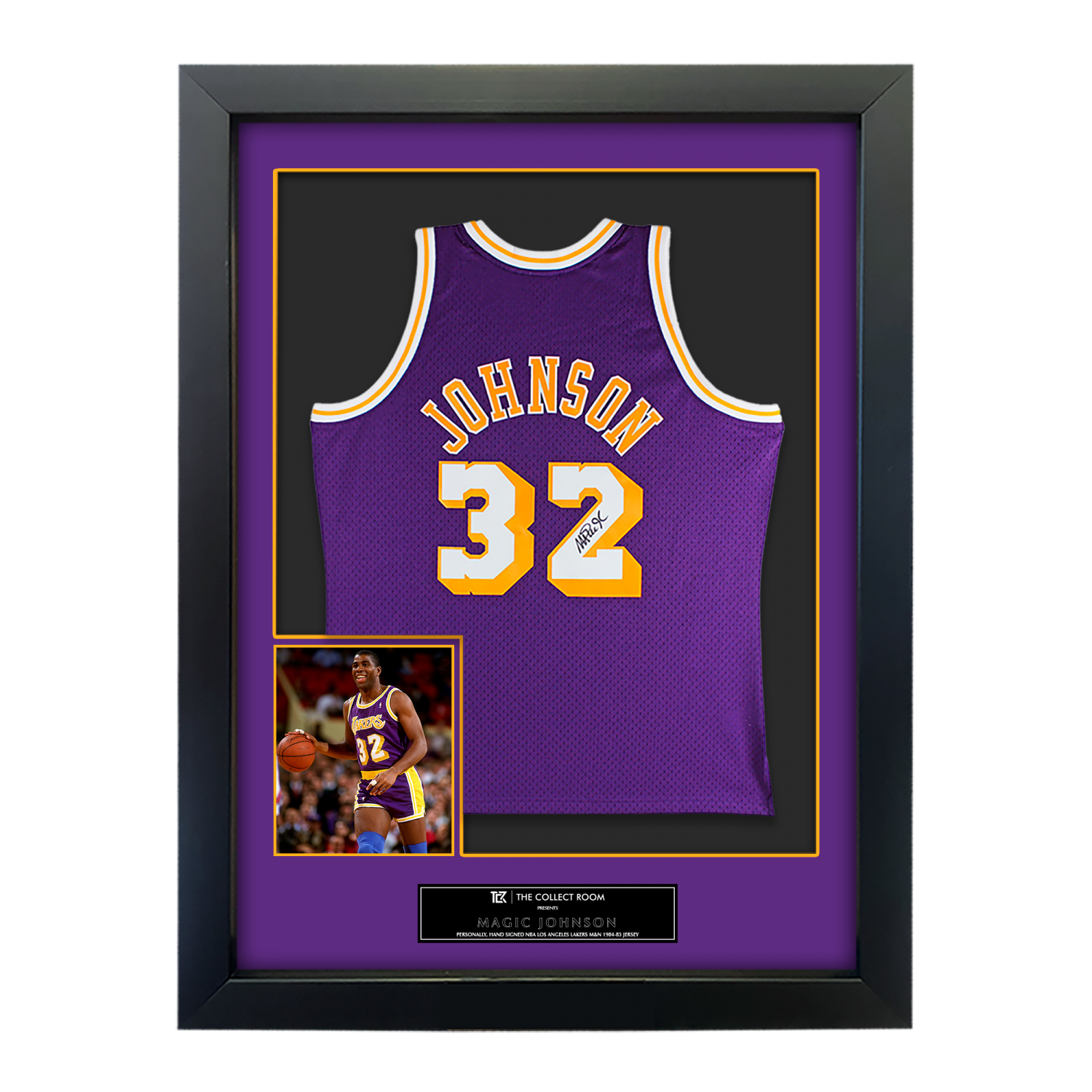 Lakers Magic Johnson Signed 1984-85 M&N HWC Swingman Purple Jersey