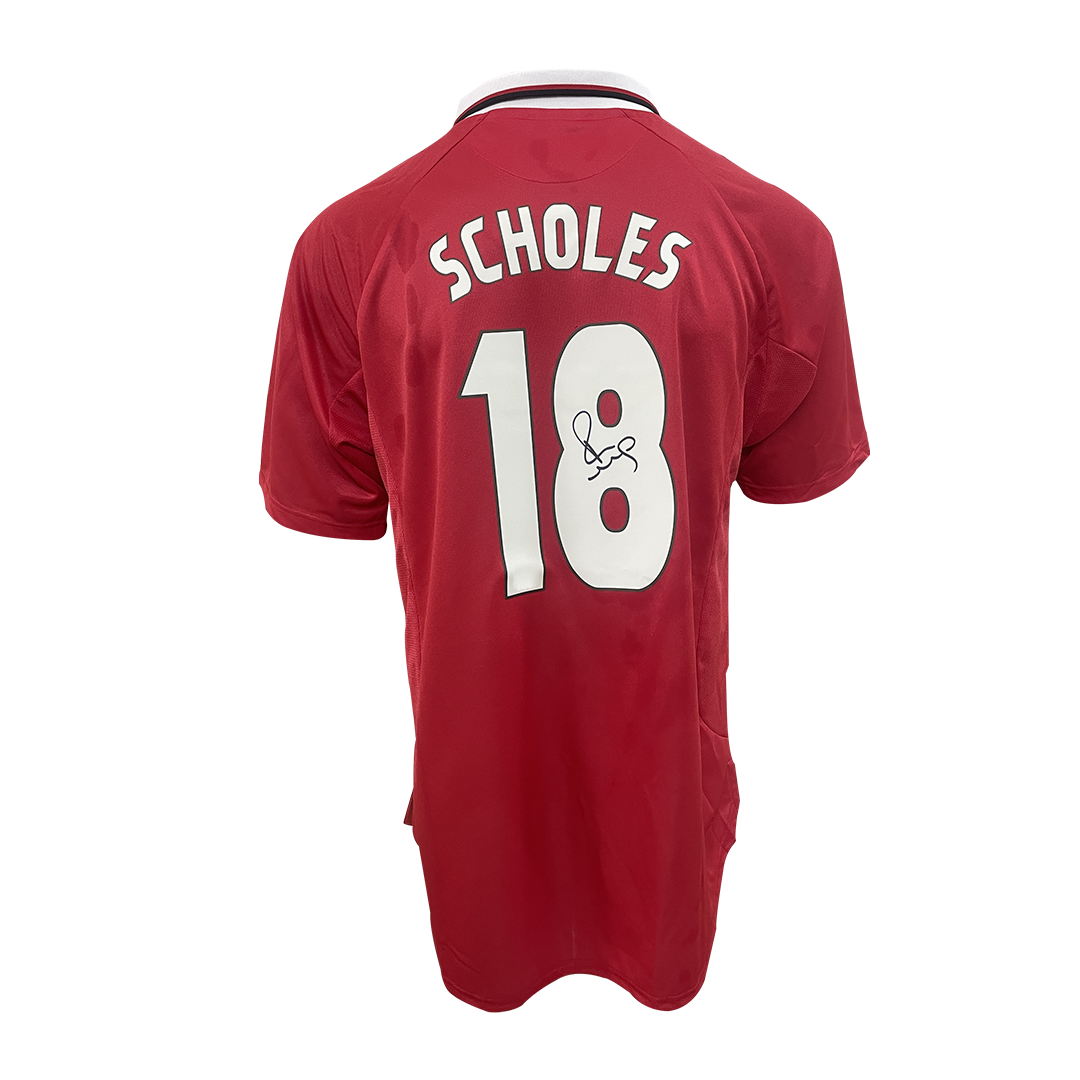 Paul Scholes Back Signed Manchester United 1999 Premier League Edition Home Jersey