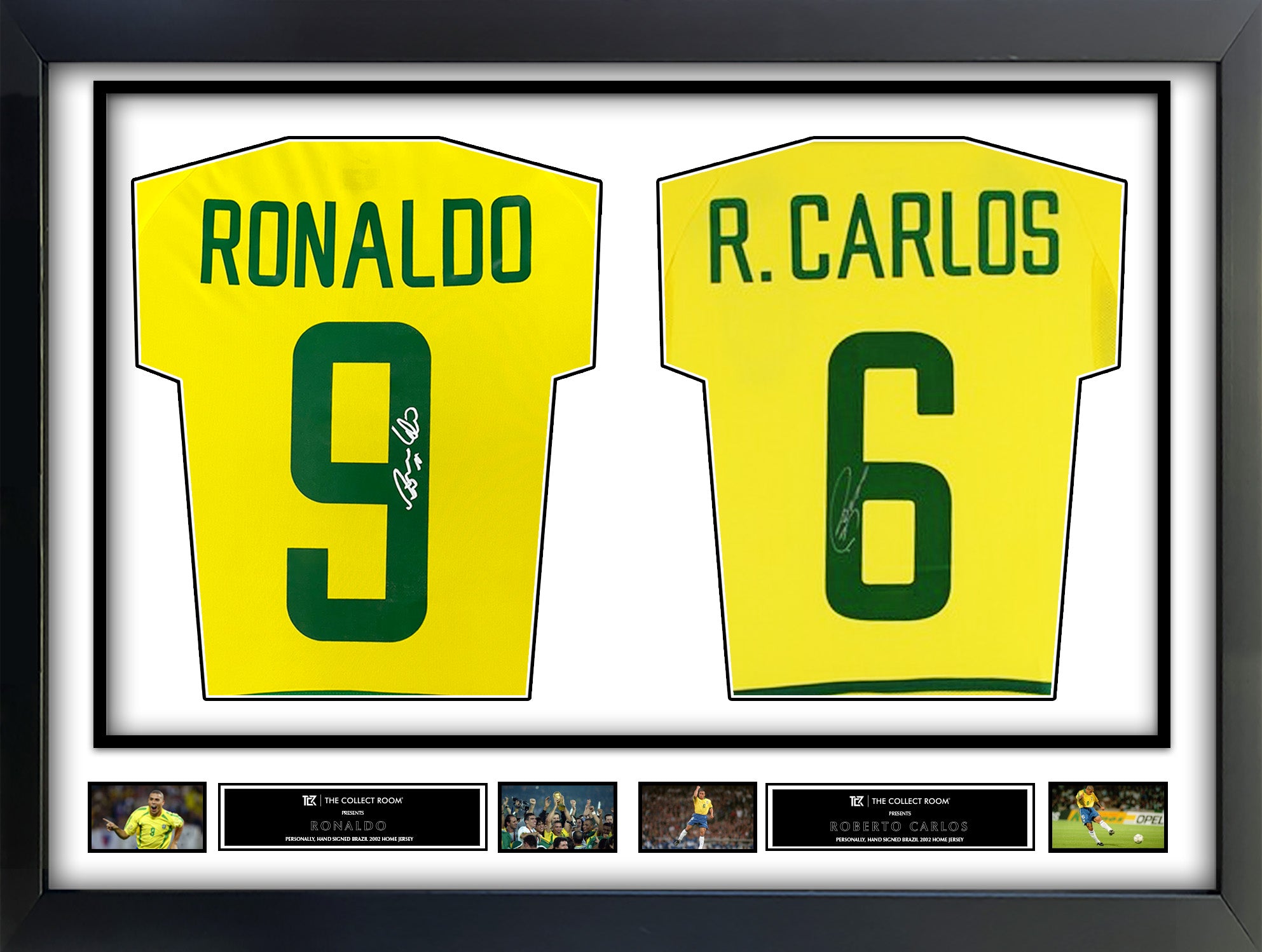 Roberto carlos & Ronaldo Nazario Signed Brazil Jerseys in Dual Frame