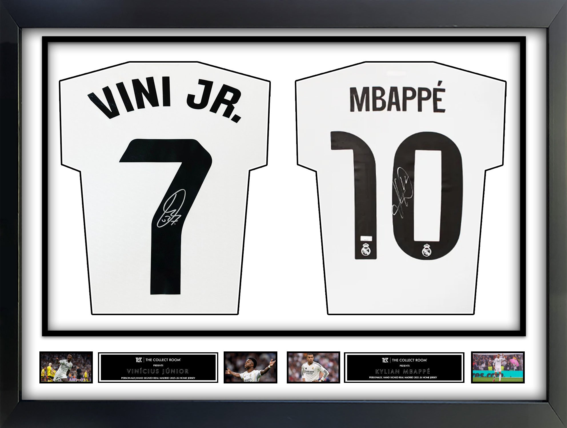 Vini Jr. & Mbappe Signed Jerseys in Dual Frame