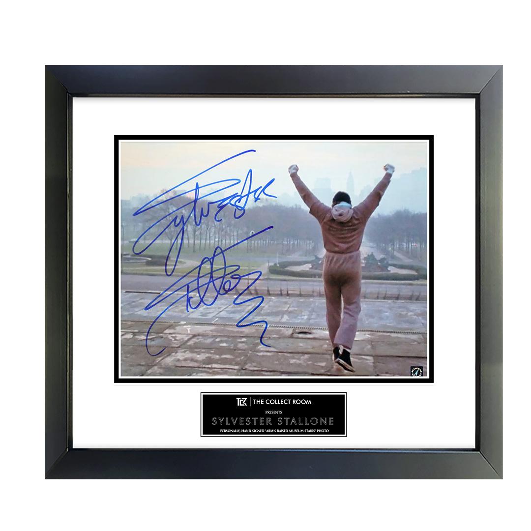 Sylvester Stallone-Personally Hand-Signed Arms raised Museum Stairs photo