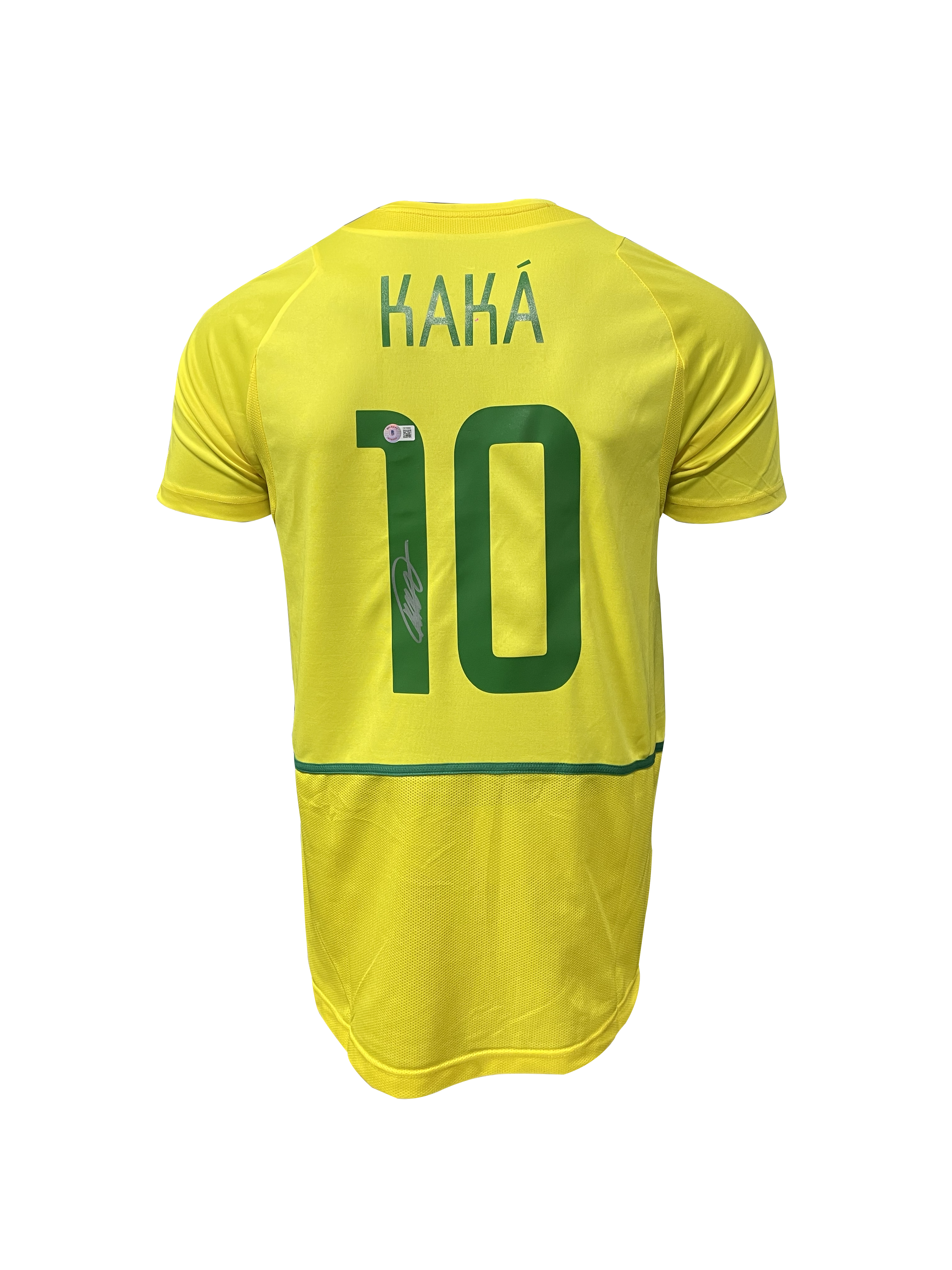 Kaká personally hand signed brazil 2002 home jersey