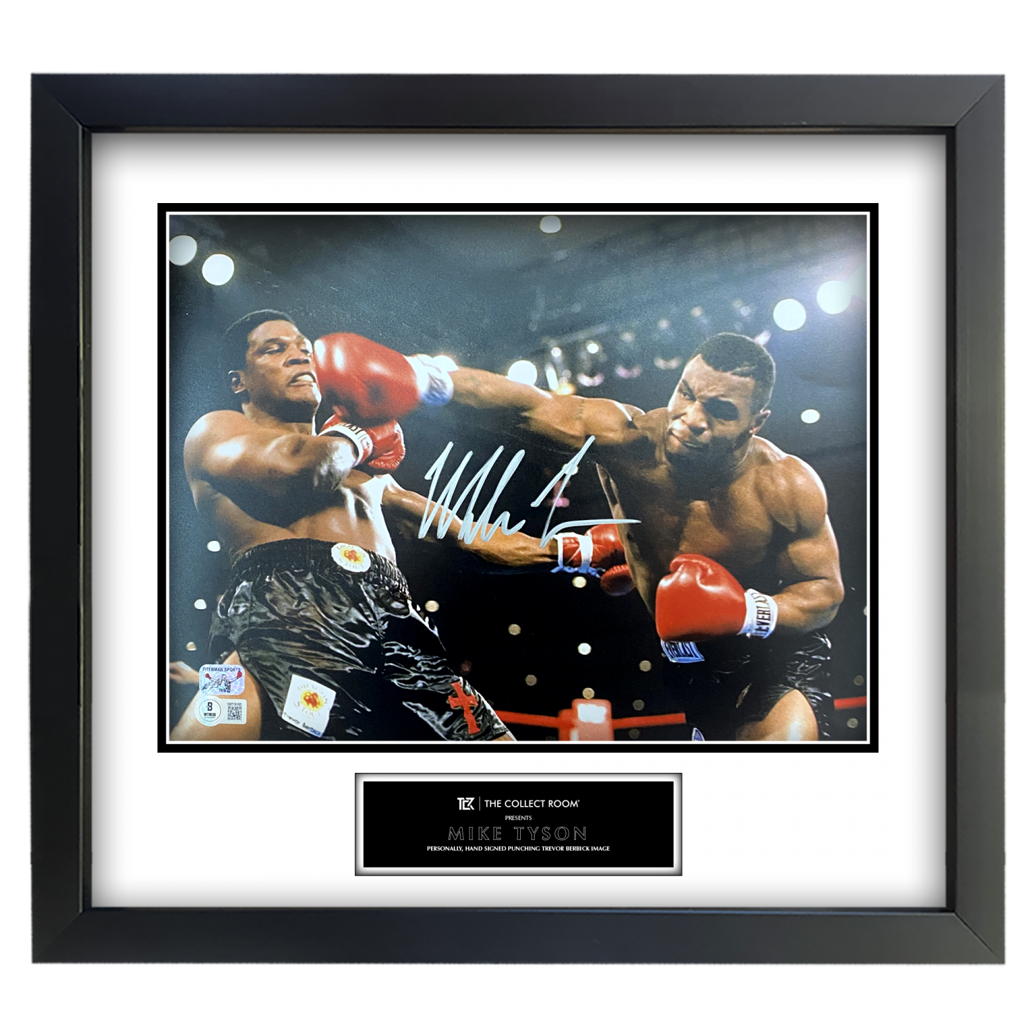 Mike Tyson Signed punching Trevor Berbick 11x14 Image Framed display