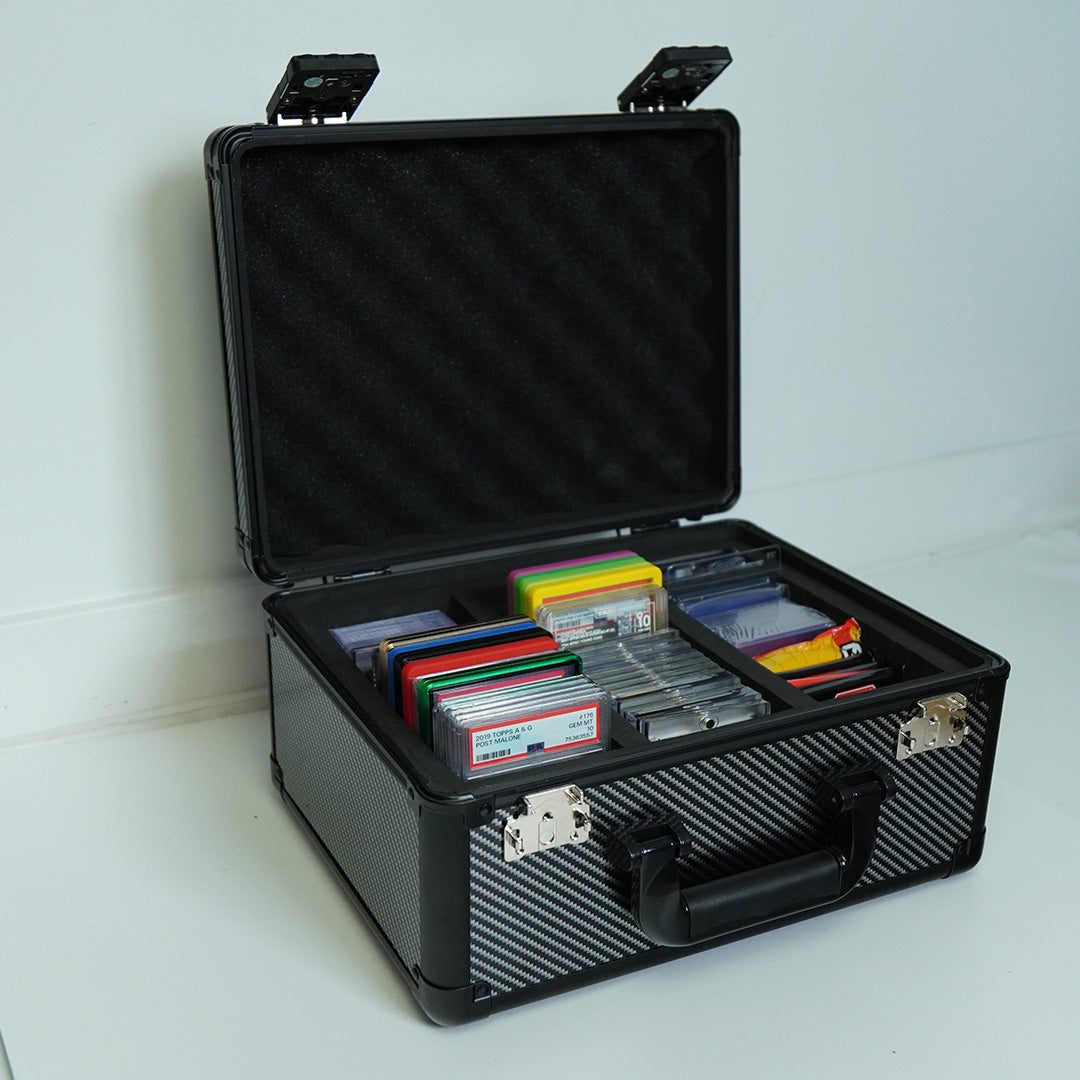 EVORETRO X Gray Aluminum Graded Card Storage Box – 3 Rows, TSA Lock, Holds Up to 90 Cards