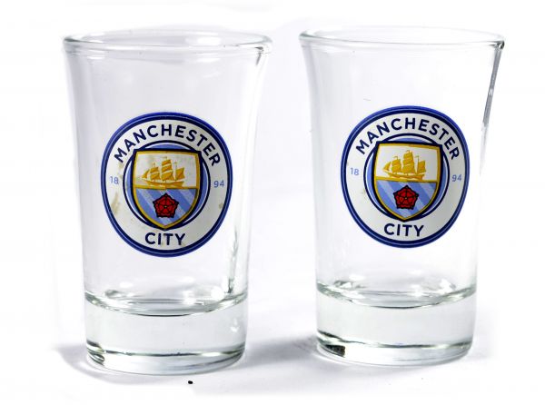 Manchester City Two Pack Home Word Mark Shot Glasses