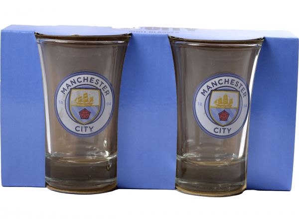 Manchester City Two Pack Home Word Mark Shot Glasses