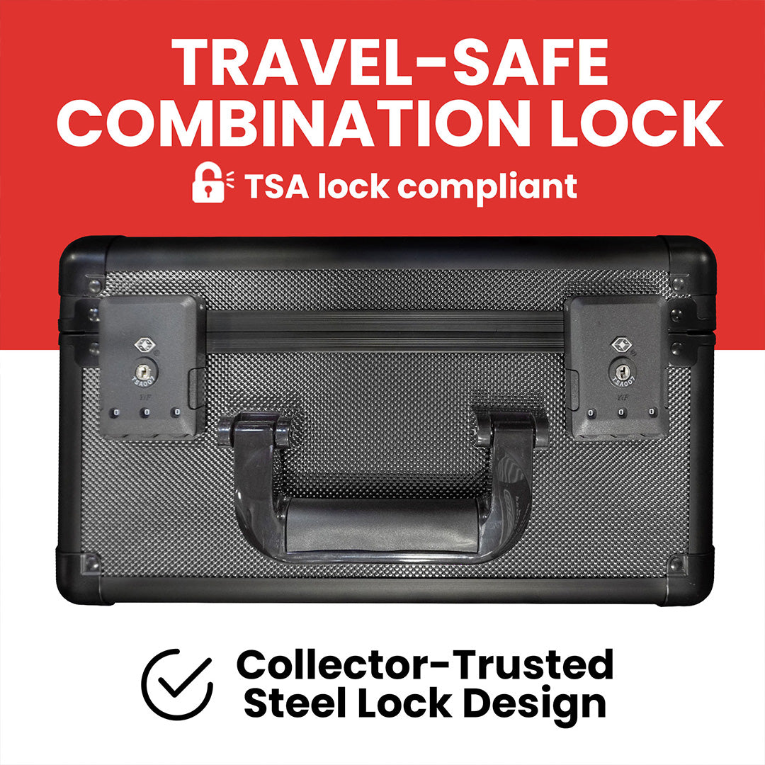 EVORETRO X Gray Aluminum Graded Card Storage Box – 3 Rows, TSA Lock, Holds Up to 90 Cards