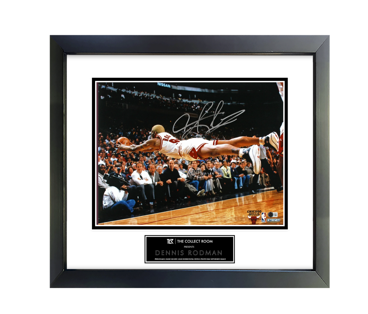 Bulls Dennis Rodman Authentic Signed 16x20 Horizontal Diving Photo