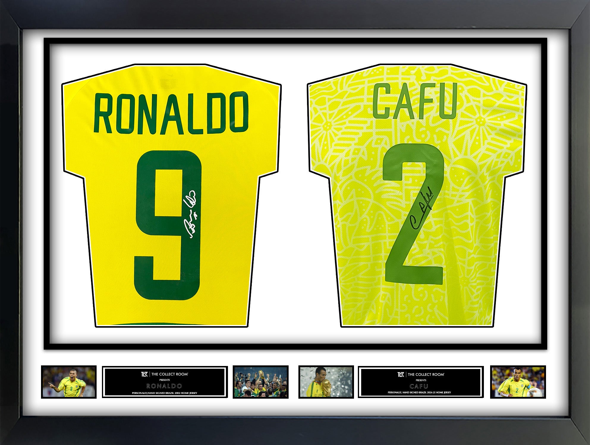 Ronaldo Nazario & Cafu Signed Brazil Jerseys in Dual Frame