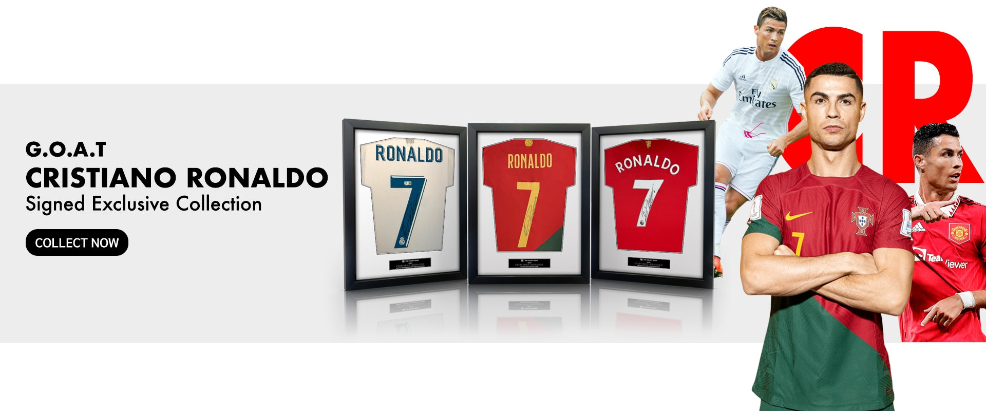 The collect room, Framed jerseys with Cristiano Ronaldo's name and number.