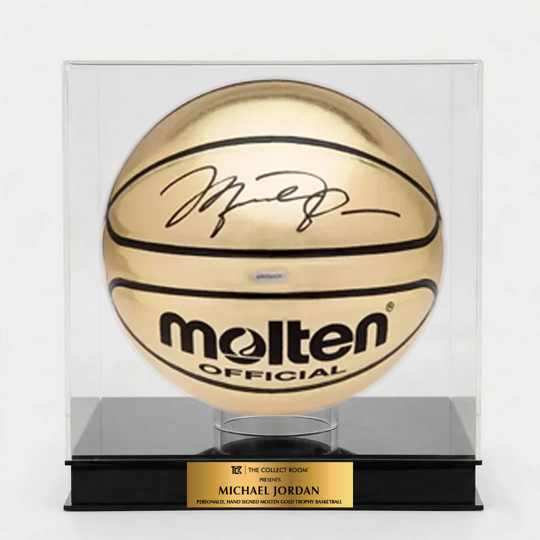 Michael Jordan signed Molten gold trophy basketball