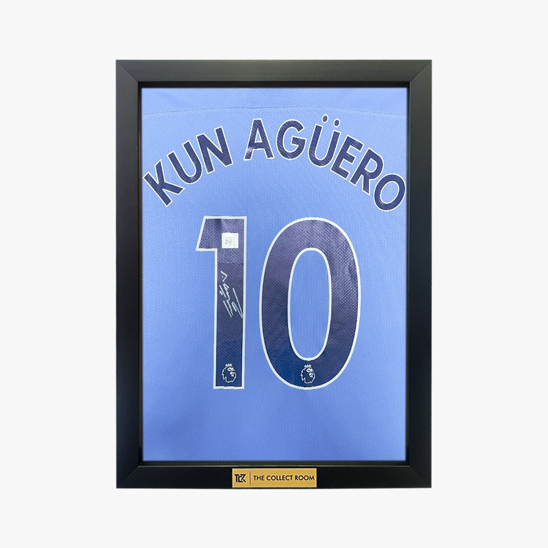 Kun Aguero Signed Manchester City Jersey Frame
