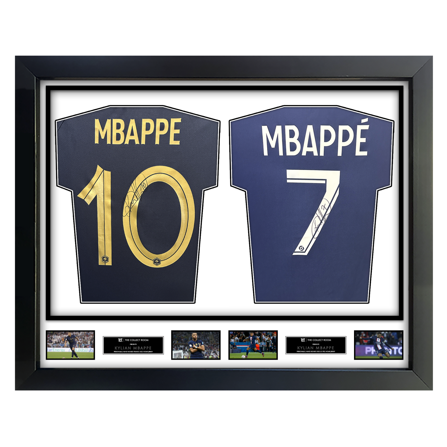 Kylian Mbappé Signed France & PSG jerseys In Dual Frame