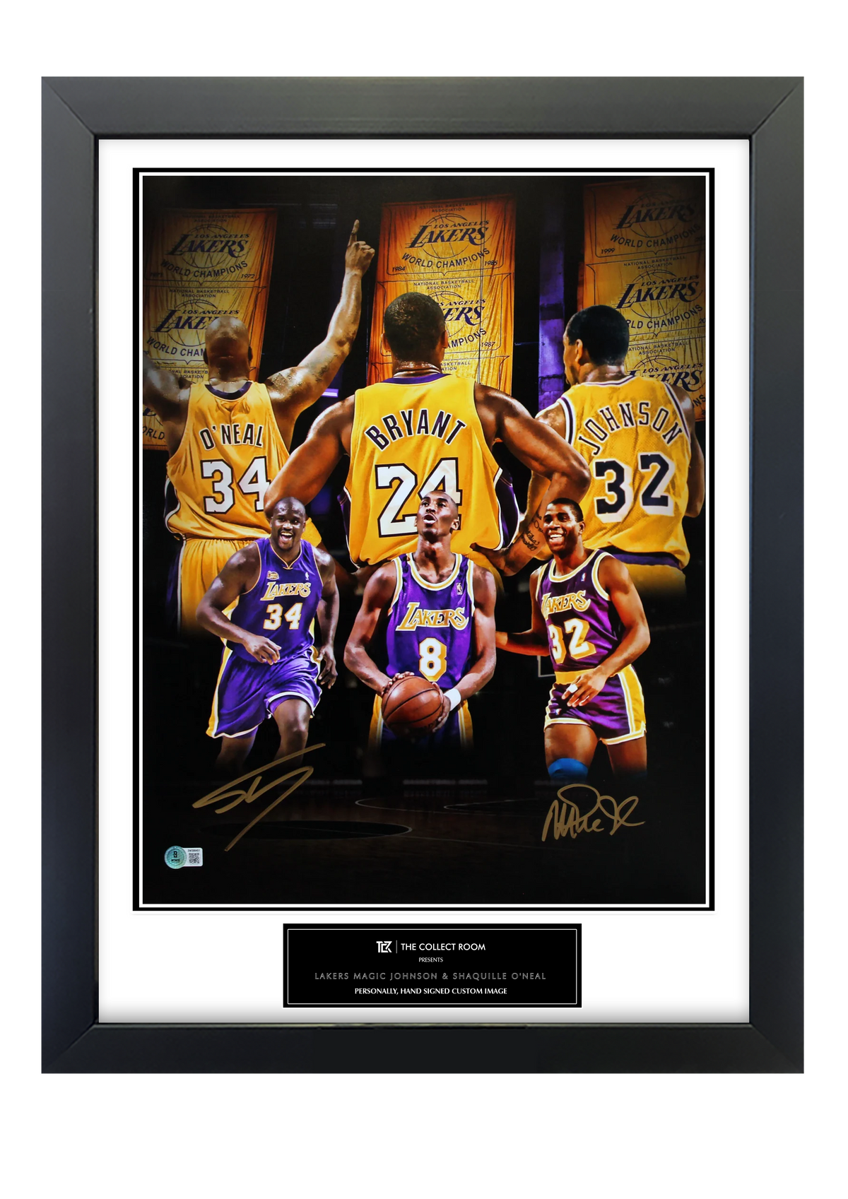 Lakers Magic Johnson & Shaquille O'Neal Signed 16x20 Custom Photo BAS Witnessed