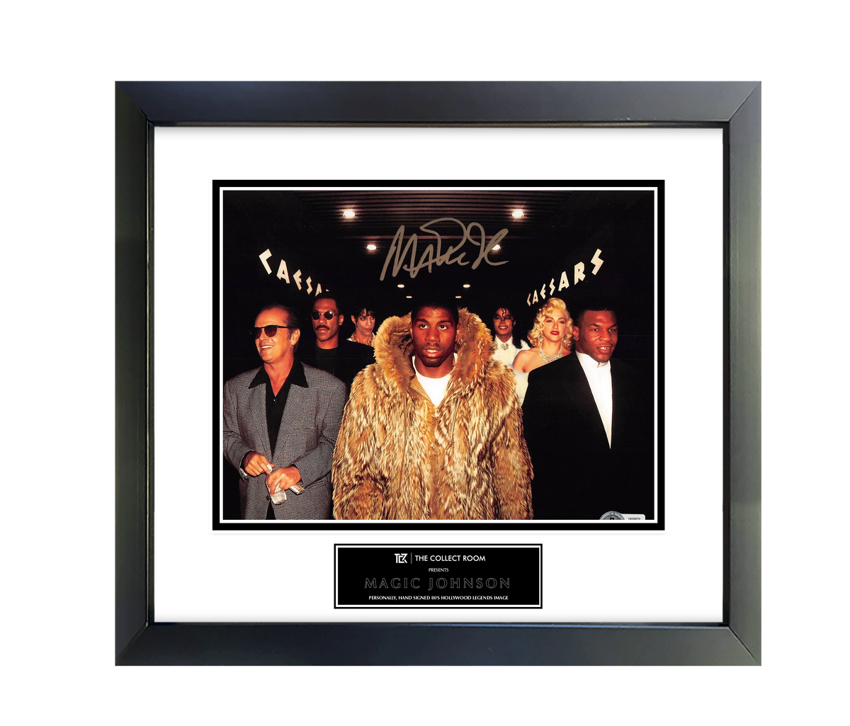 Lakers Magic Johnson Signed 8x10 80s Hollywood Legends Photo w/ Gold Sig BAS W