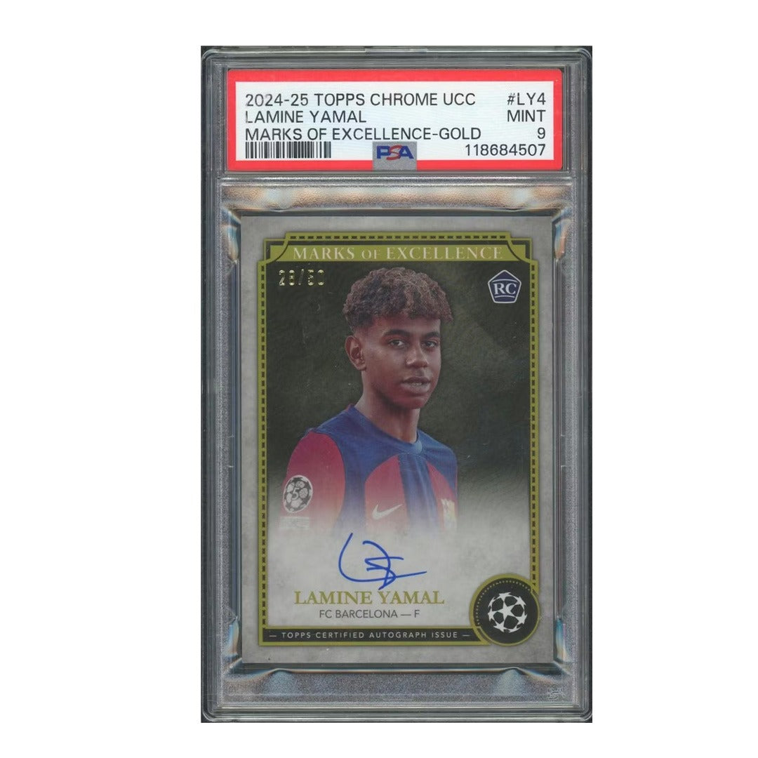 2024 Topps Chrome UCC Lamine Yamal Gold Marks of Excellence Auto #/50 – PSA 9