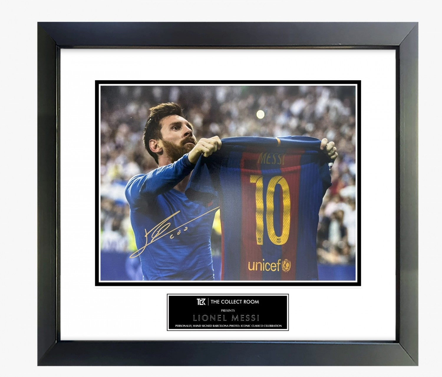 Lionel Messi Official Signed FC Barcelona Photo: Iconic Clasico Celebration