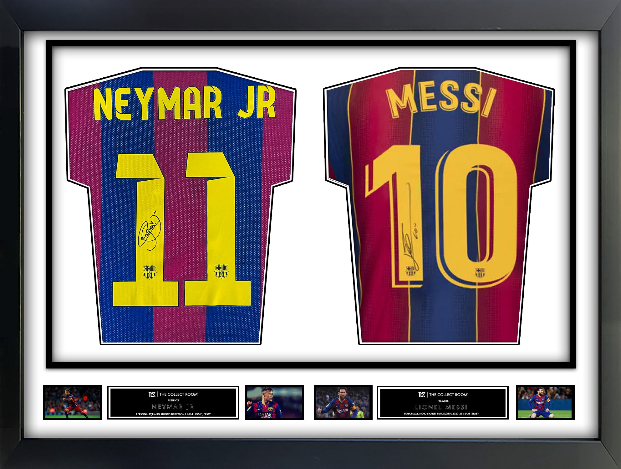 Neymar & Messi Signed Jerseys in Dual Frame
