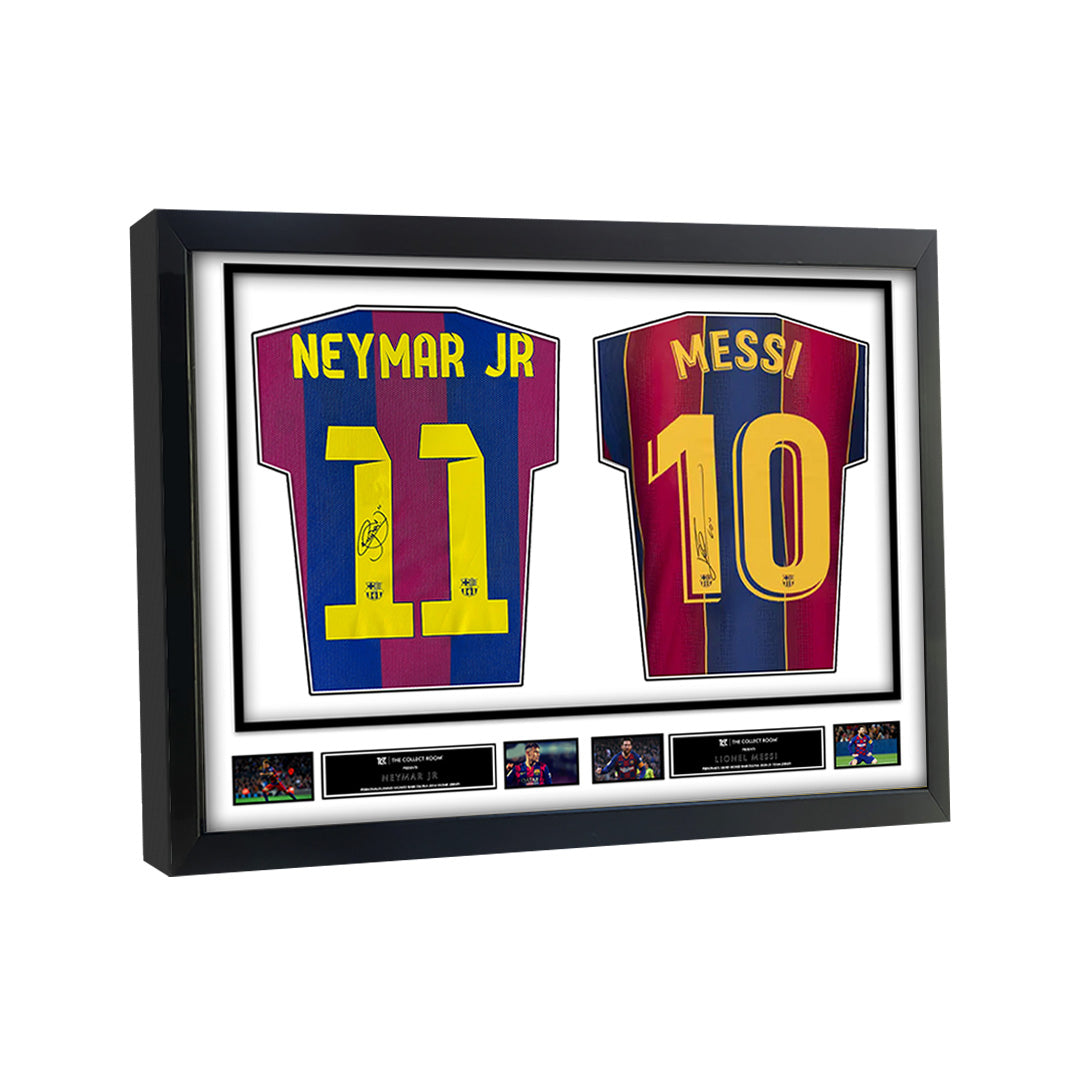 Neymar & Messi Signed Jerseys in Dual Frame