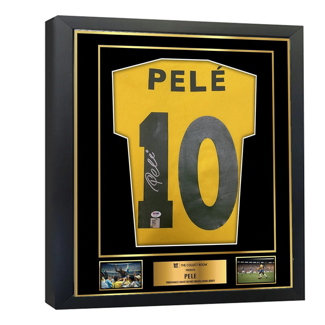 Pele Back-Signed Brazil-Framed Jersey