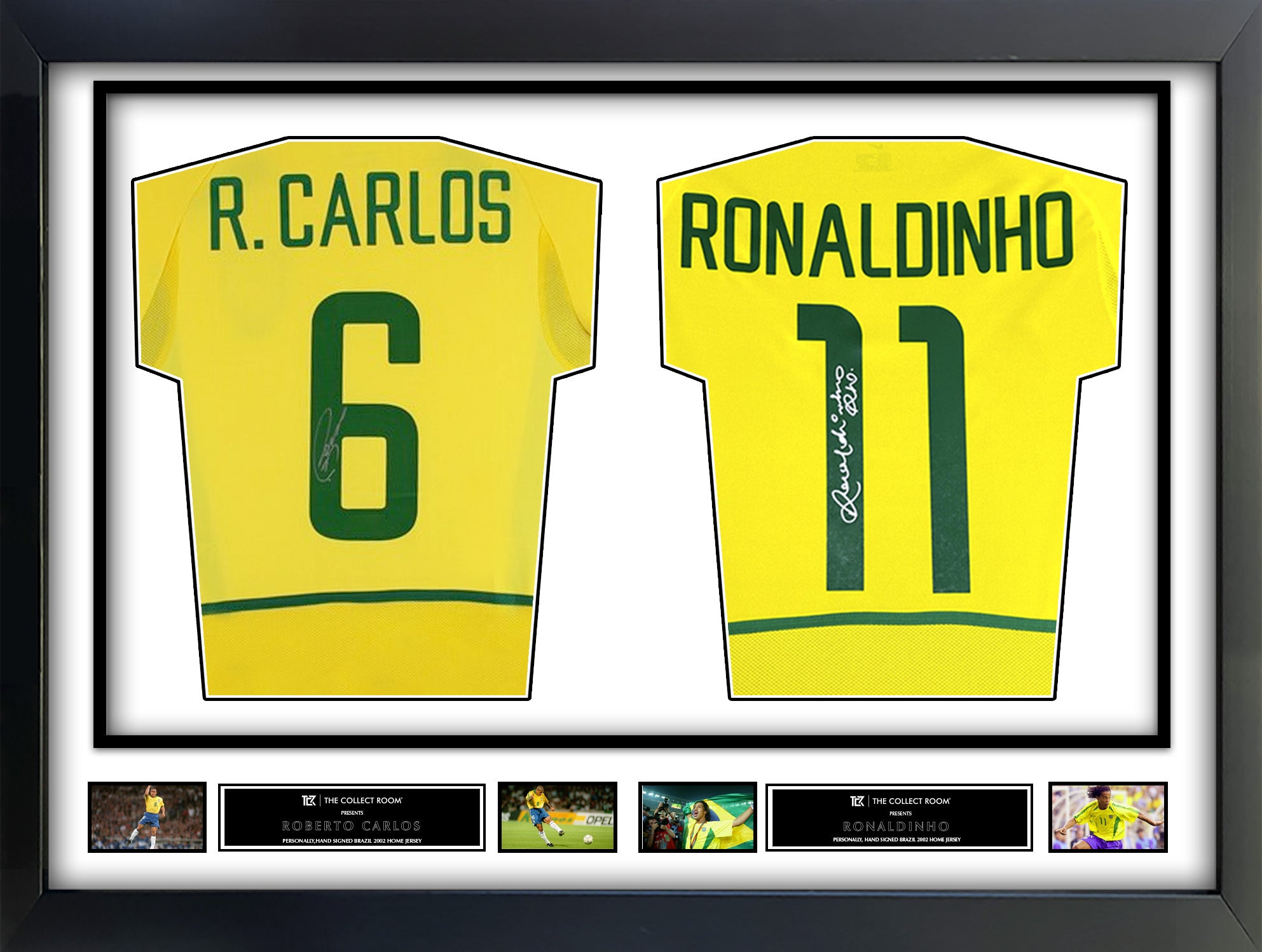 Ronaldinho & Roberto Carlos Signed Brazil Jerseys in Dual Frame