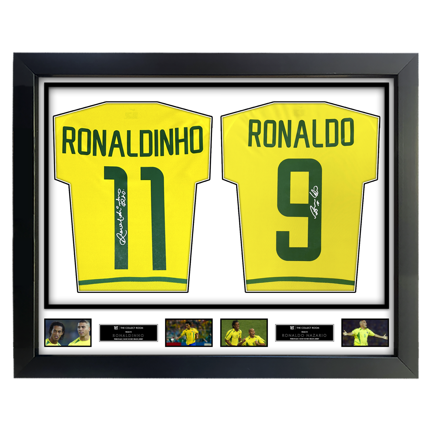 Ronaldinho & Ronaldo Nazario Signed Brazil Jersey in Dual Frame
