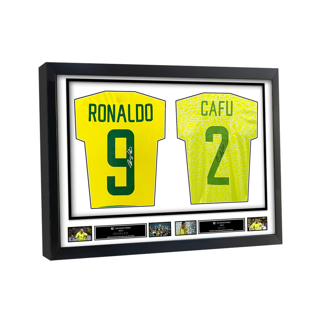 Ronaldo Nazario & Cafu Signed Brazil Jerseys in Dual Frame