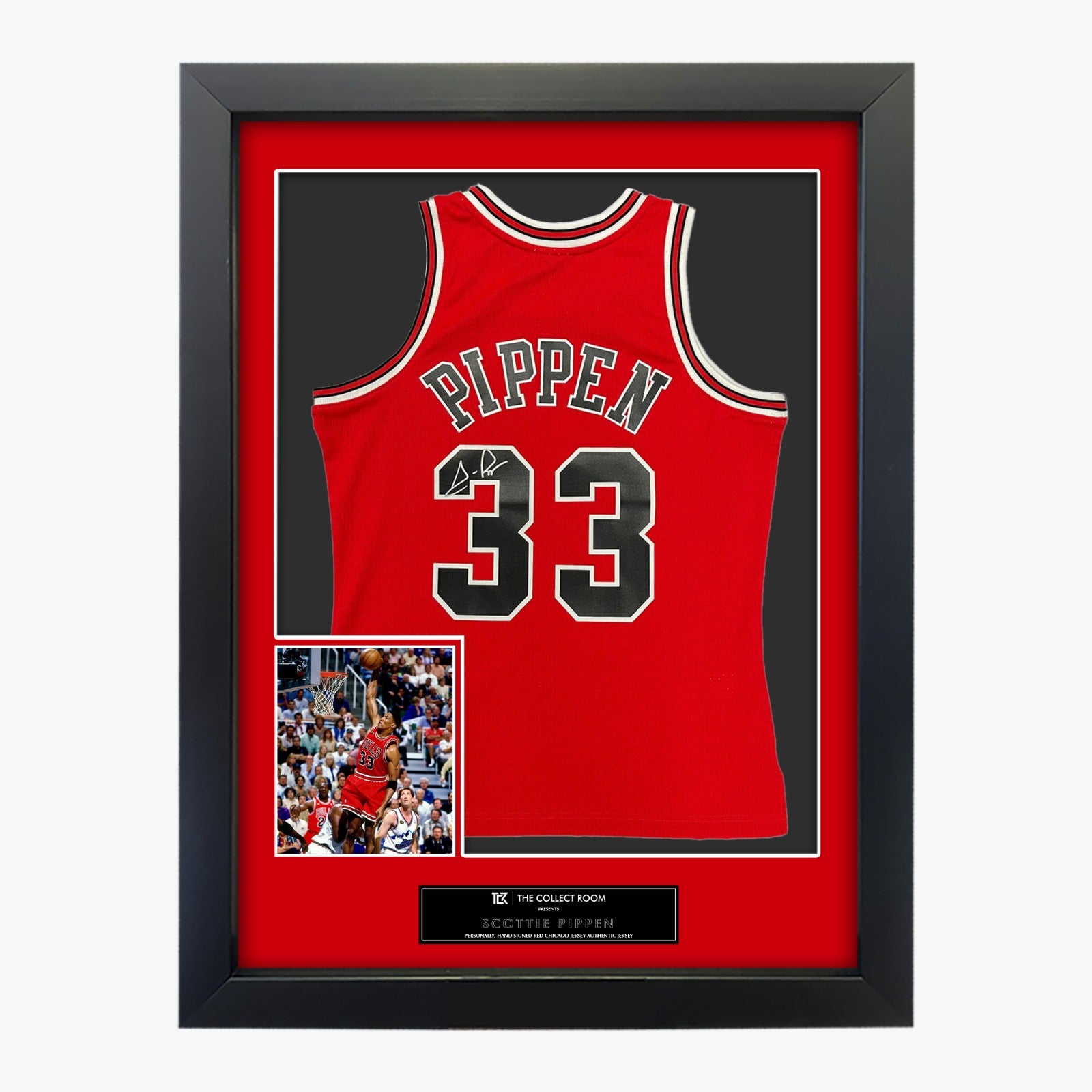 Scottie Pippen Signed Framed Chicago Bulls HWC Swingman Jersey
