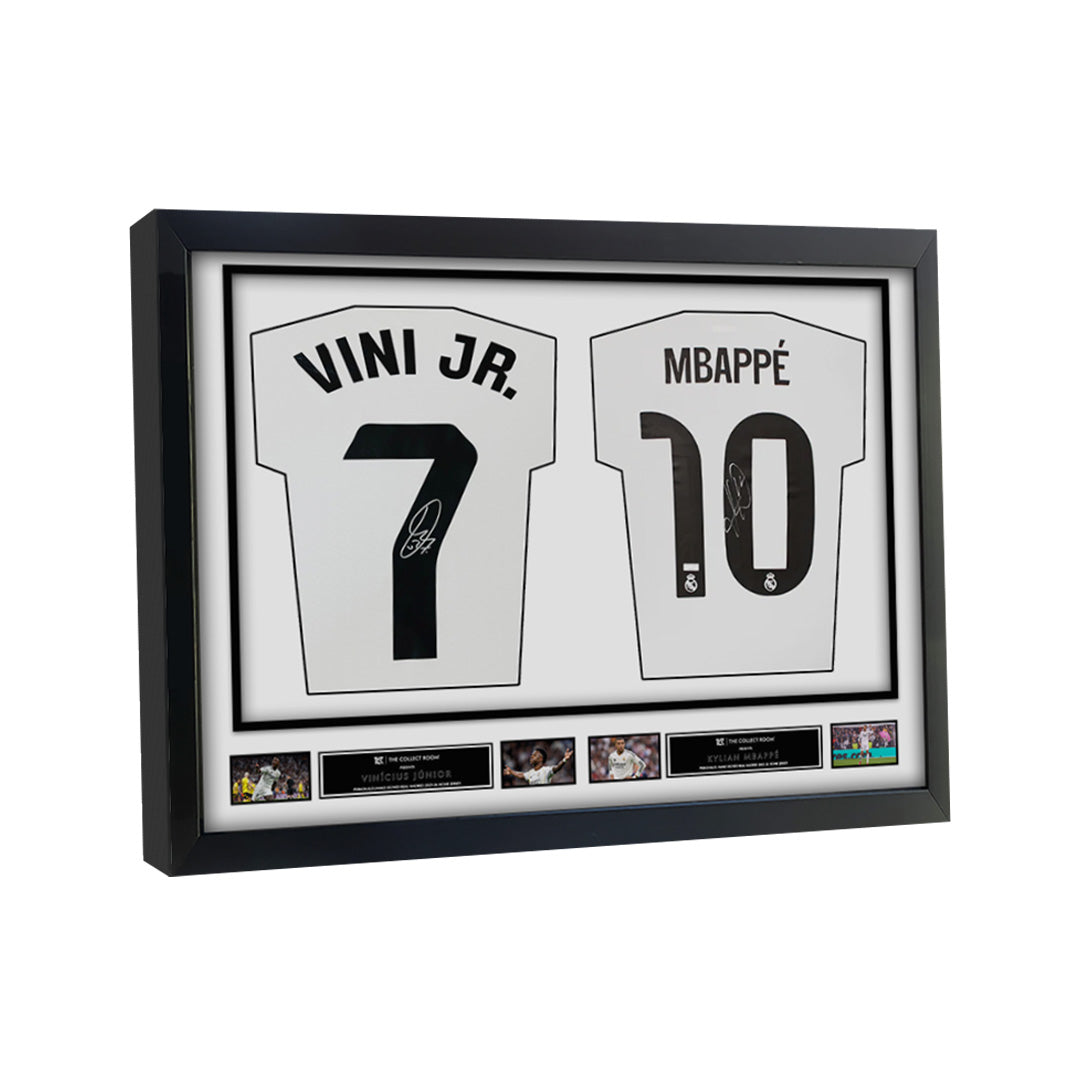 Vini Jr. & Mbappe Signed Brazil Jerseys in Dual Frame