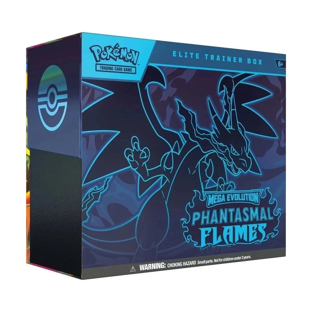 Pokémon Elite Trainer Box with Mega Evolution Phantasmal Flames design on a white background