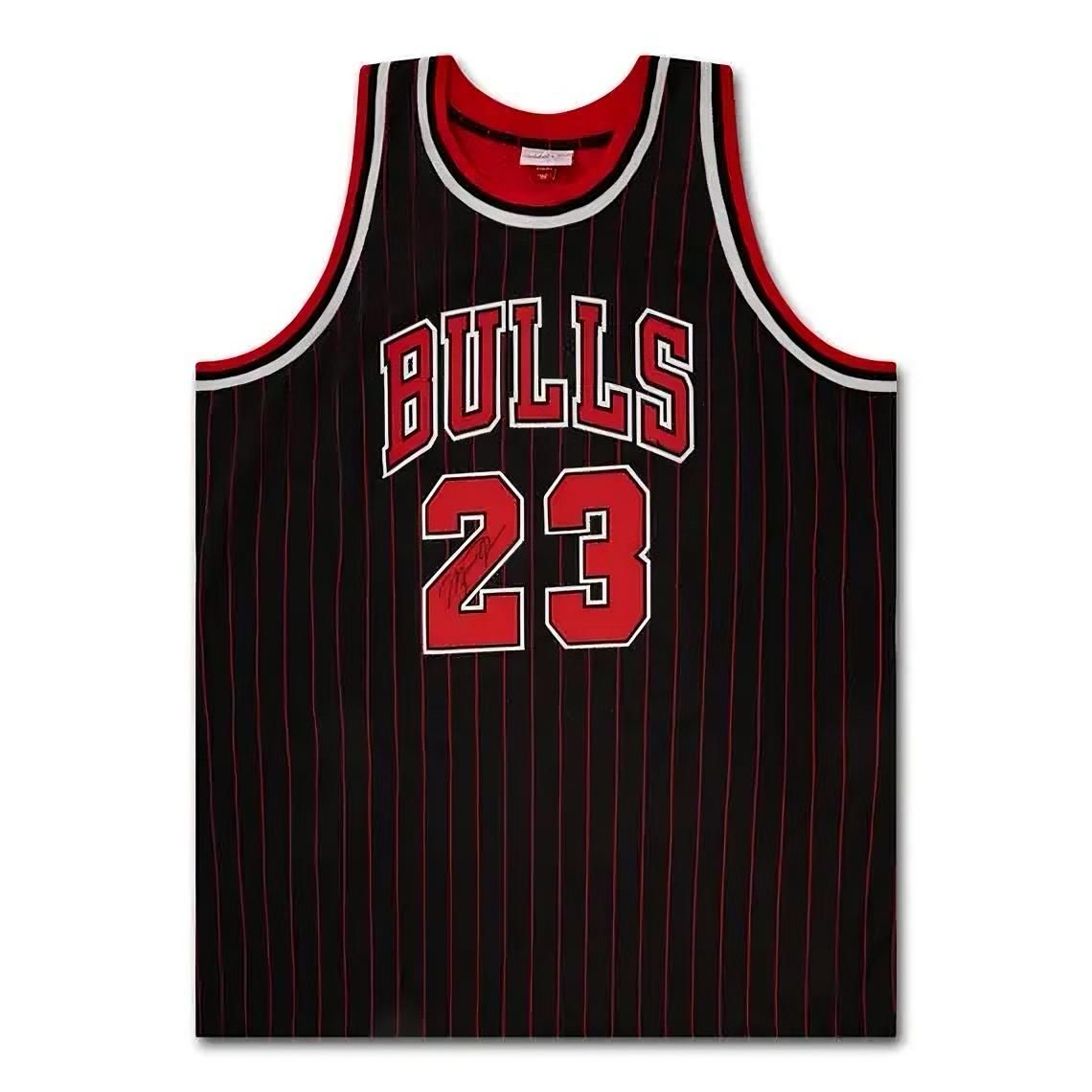 Michael Jordan Signed Chicago Bulls Chicago Bulls Black With Red Pinstripes Jersey