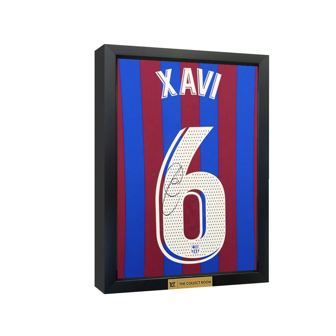 Xavi Back Signed Barcelona 2021-22 Home Jersey Frame 3D