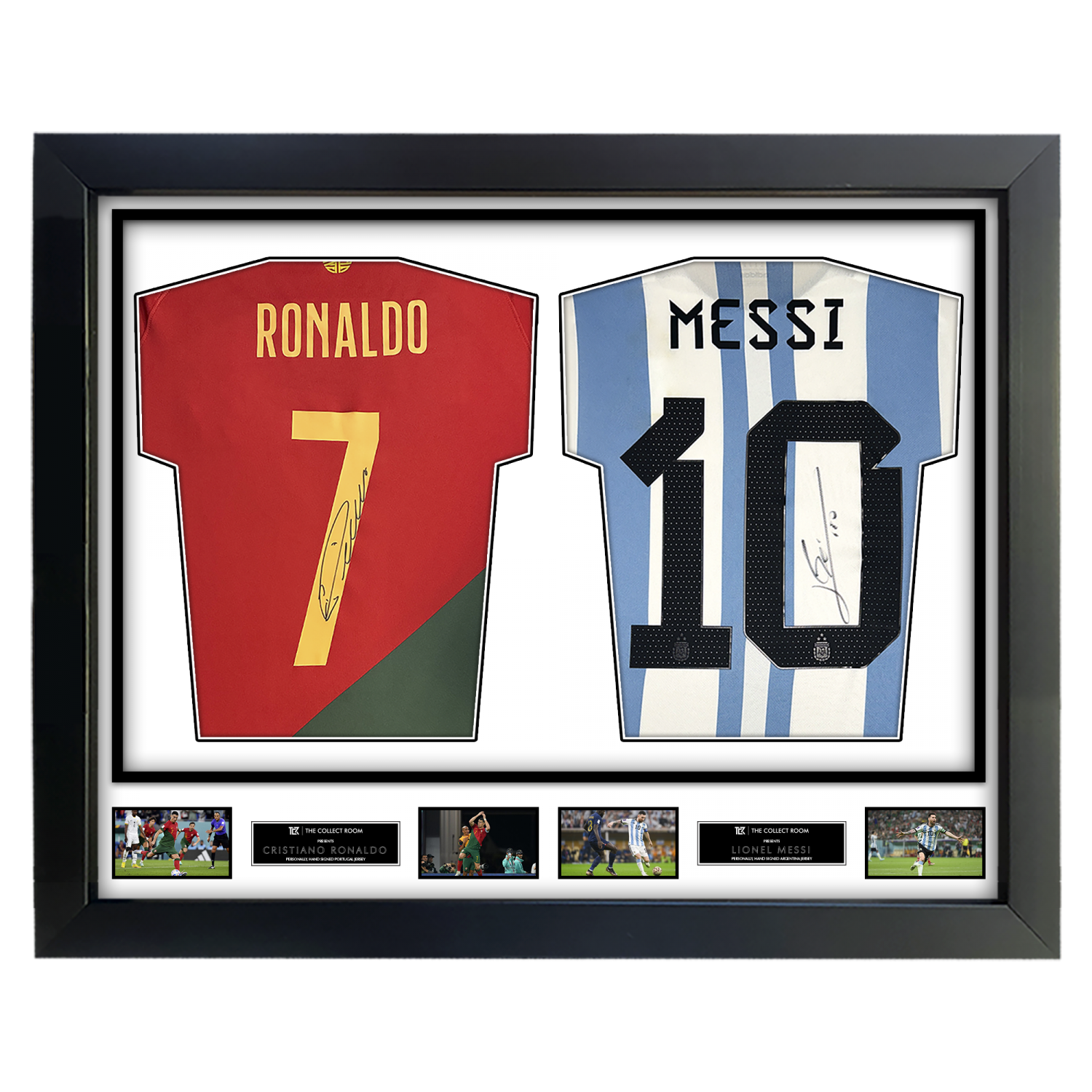 Cristiano Ronaldo Signed Portugal & Lionel Messi Signed Argentina jerseys In Official World Cup Dual Frame
