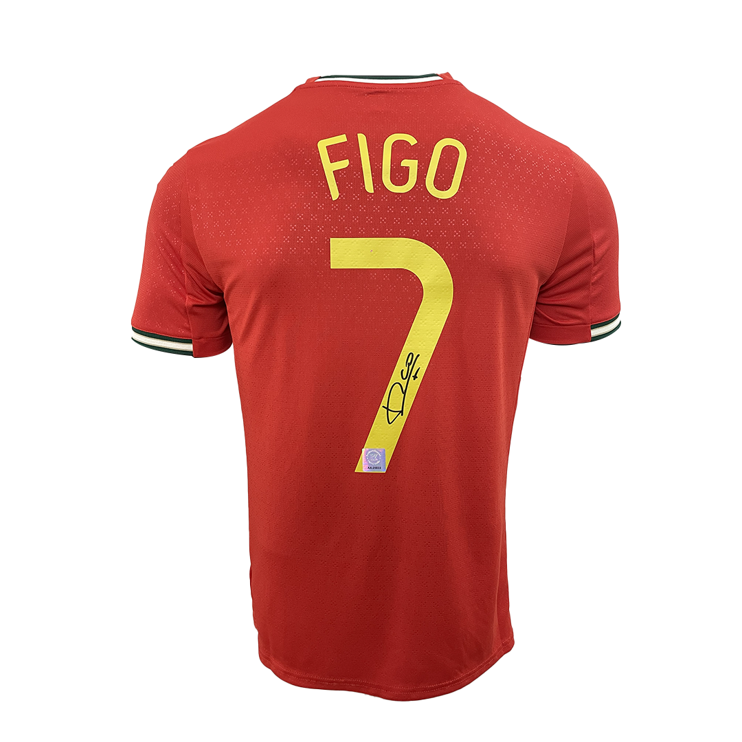 Luis Figo Back Signed Portugal 2025-26 Home Shirt with Fan Style Number