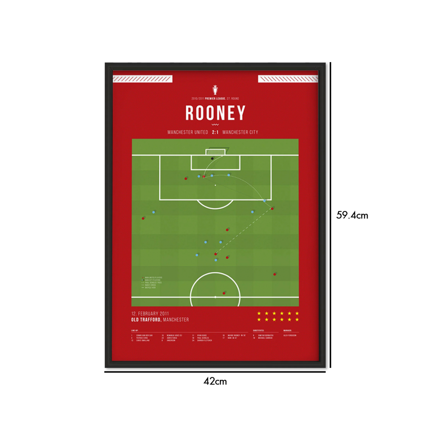 Wayne Rooney Back Signed Modern Manchester United Home Jersey With Goal Frame