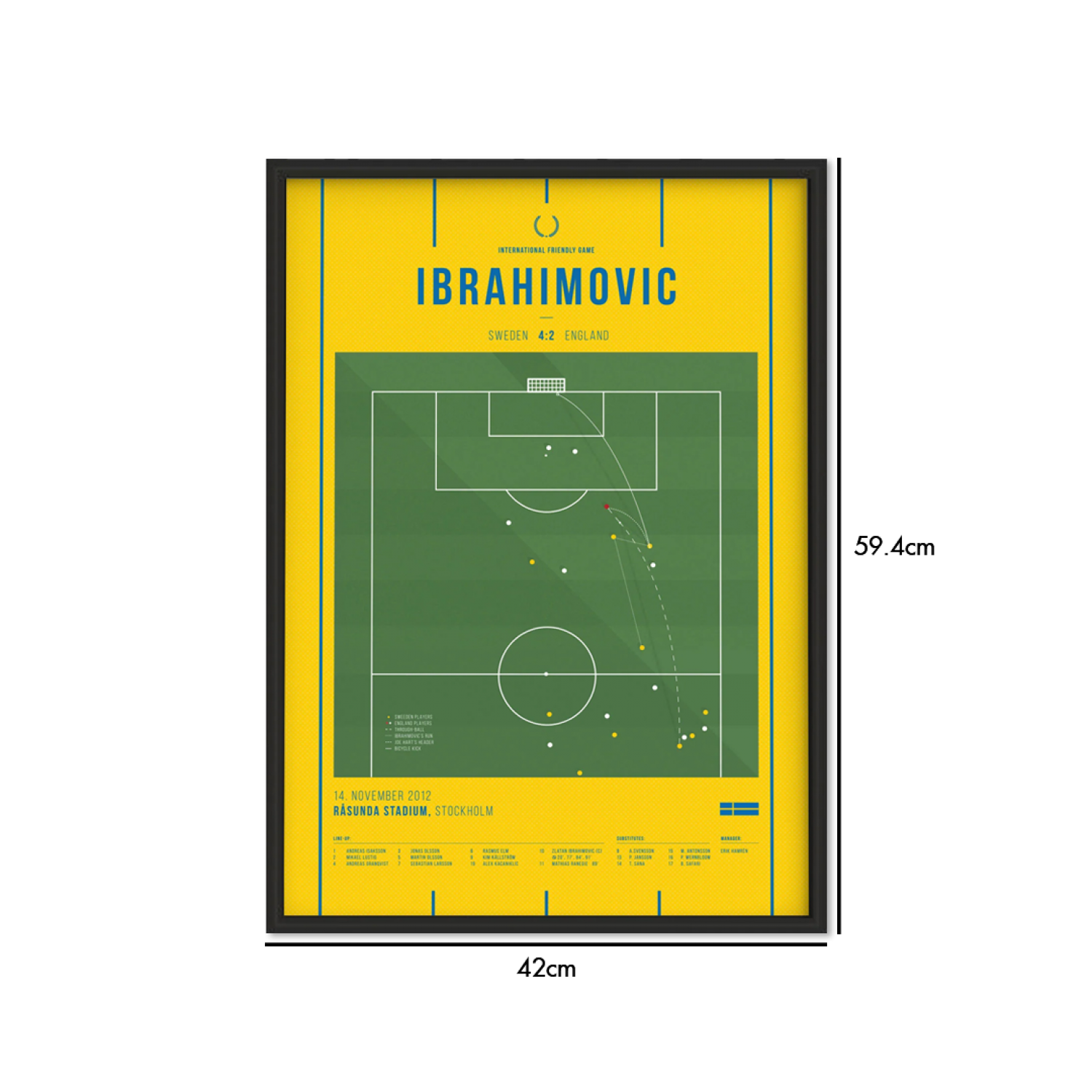 Zlatan Ibrahimovic Back Signed Sweden 2016-17 Home Jersey with Goal Frame