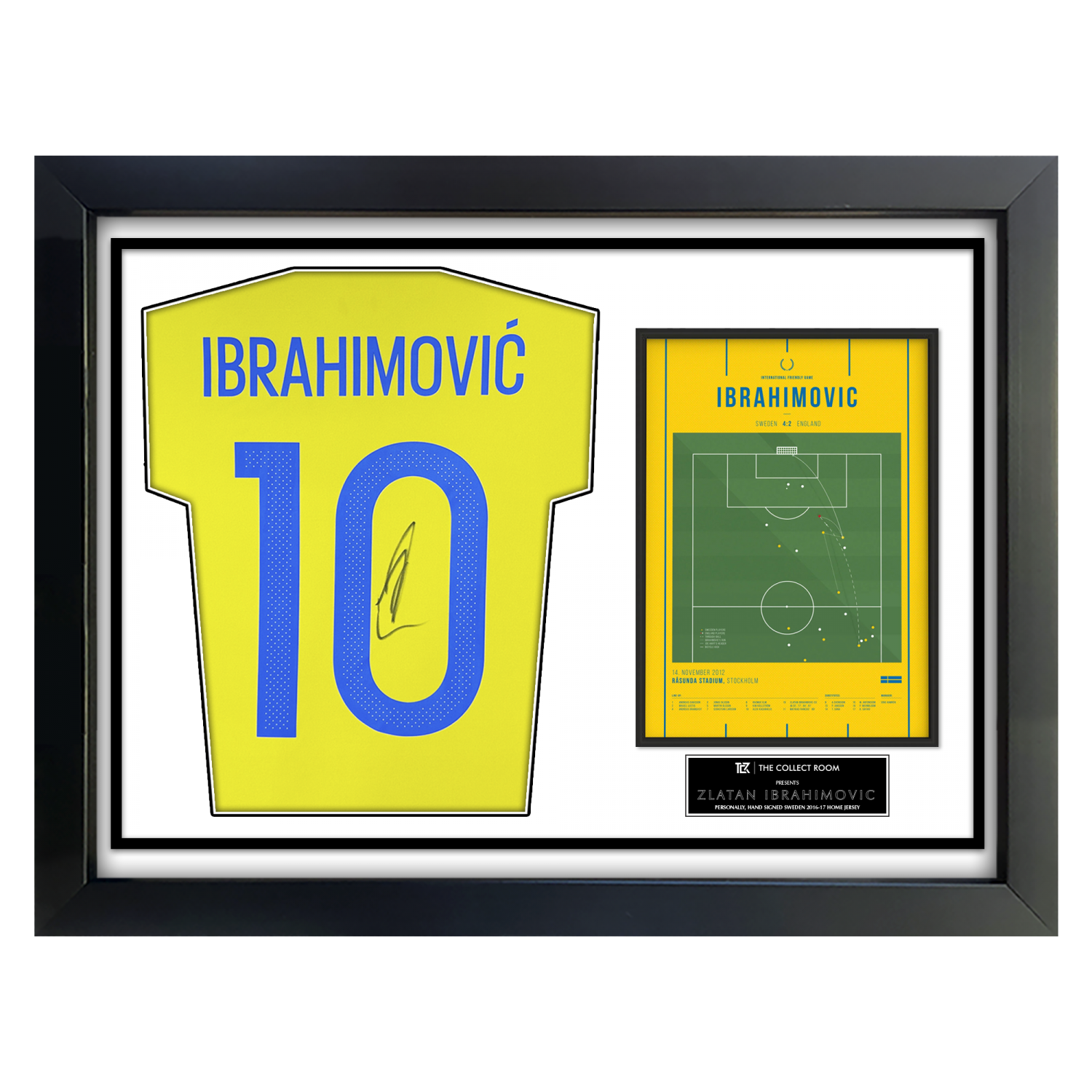 Zlatan Ibrahimovic Back Signed Sweden 2016-17 Home Jersey with Goal Frame