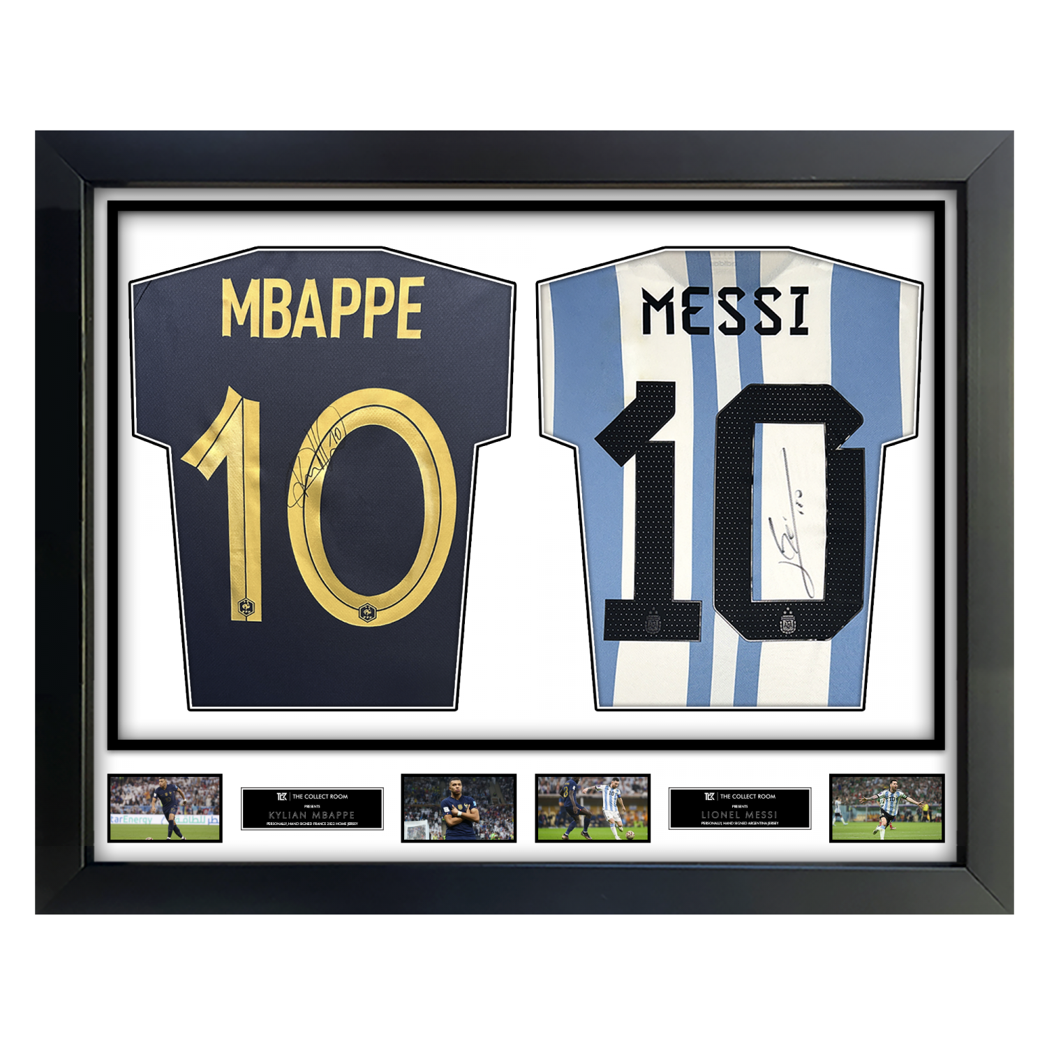 Kylian Mbappé Signed France & Lionel Messi Signed Argentina jerseys In Official World Cup Dual Frame