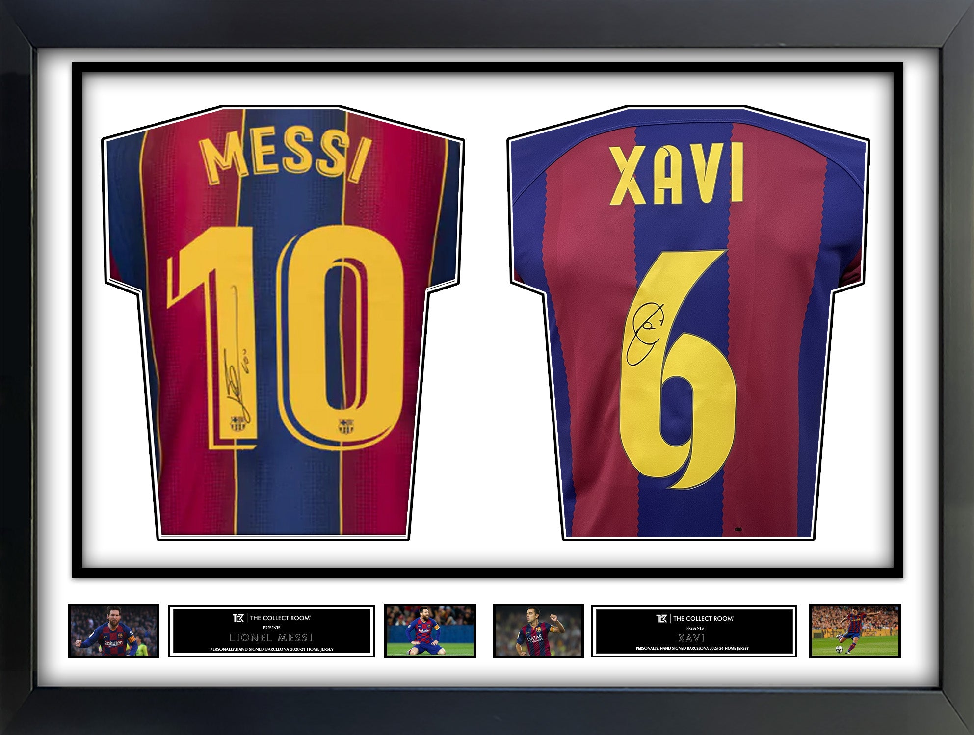 Messi & Xavi Signed Barcelona Jerseys in Dual Frame