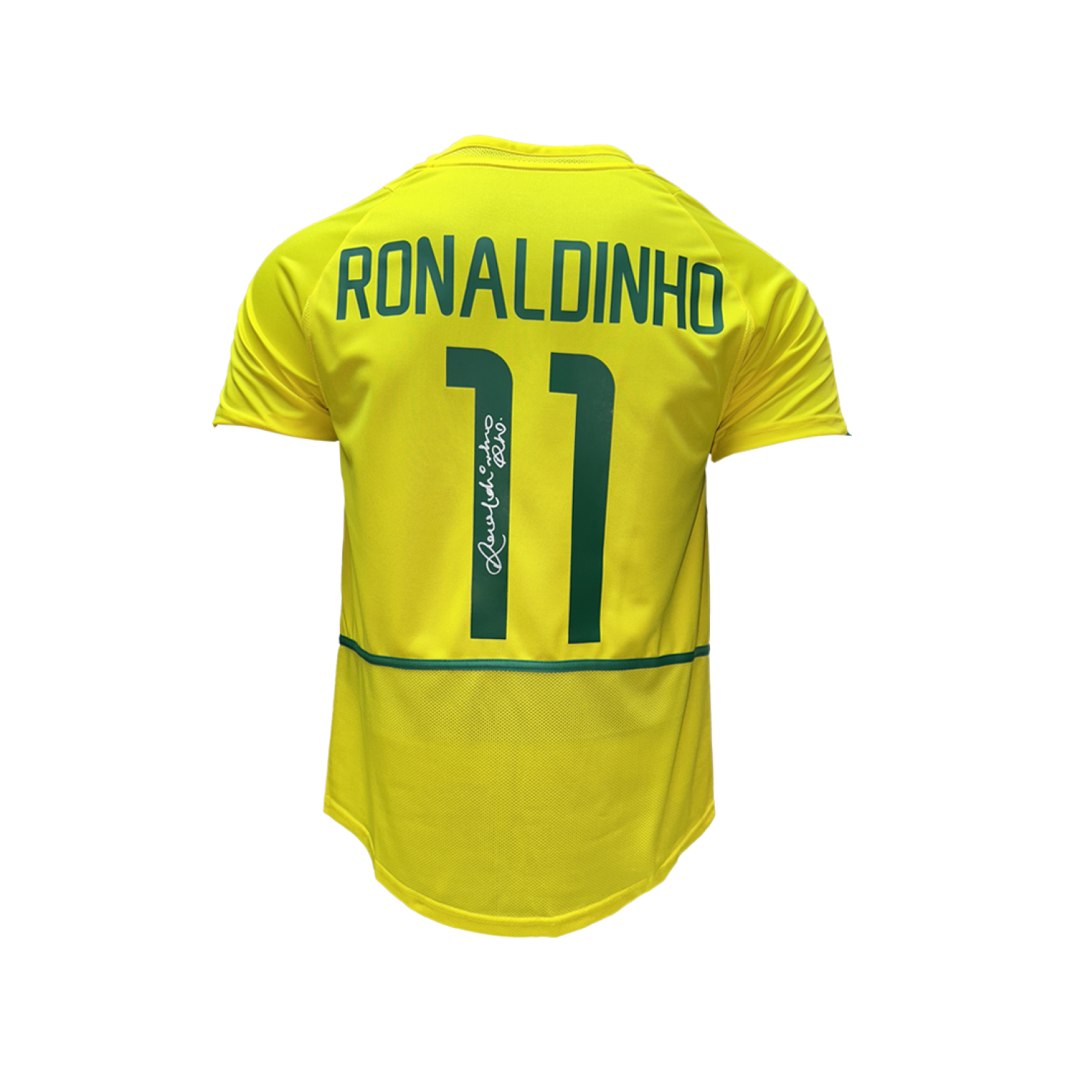 Ronaldinho & Ronaldo Nazario Dual Back Signed Brazil Home Jersey in Dual Frame
